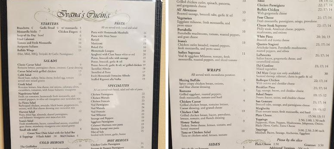 Ivana's Menu